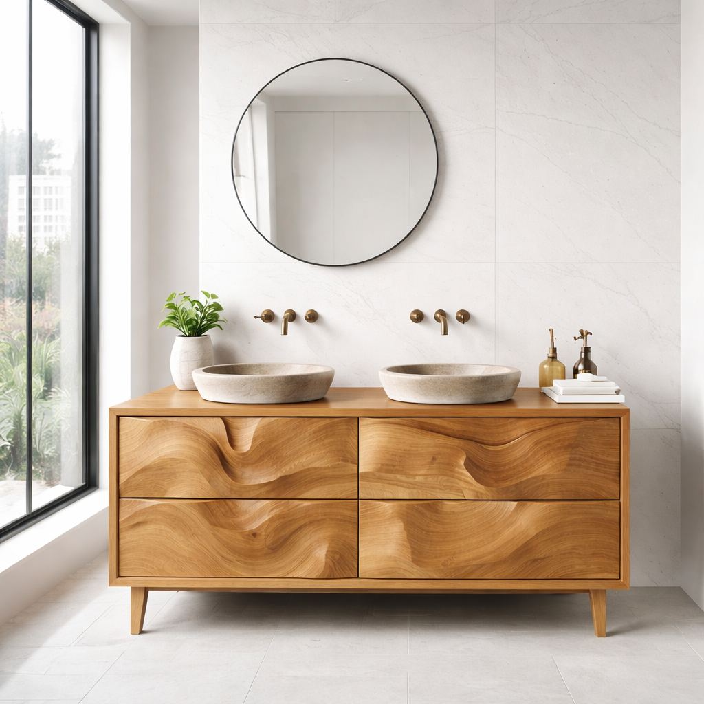 Solid Wood Bathroom Vanity with Legs & Wave Grain Drawers – Modern Luxury