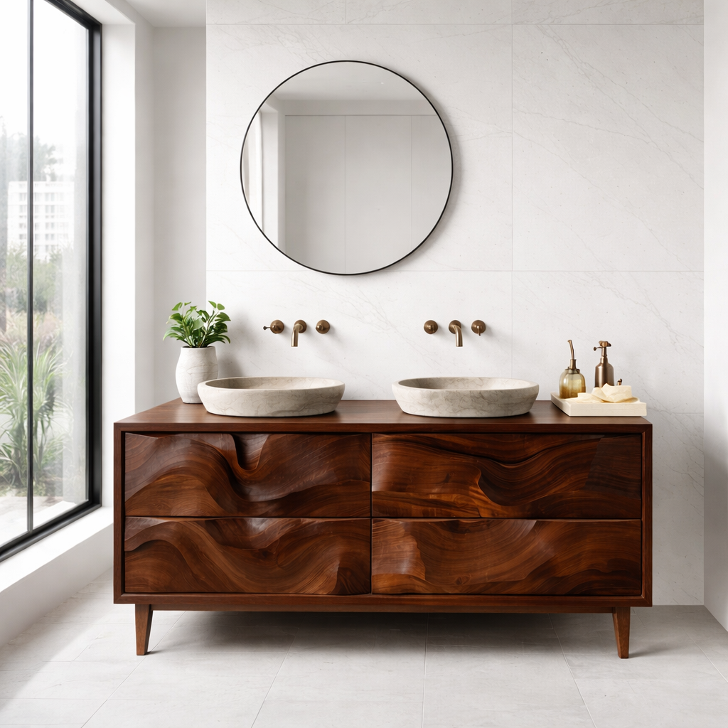Solid Wood Bathroom Vanity with Legs & Wave Grain Drawers – Modern Luxury