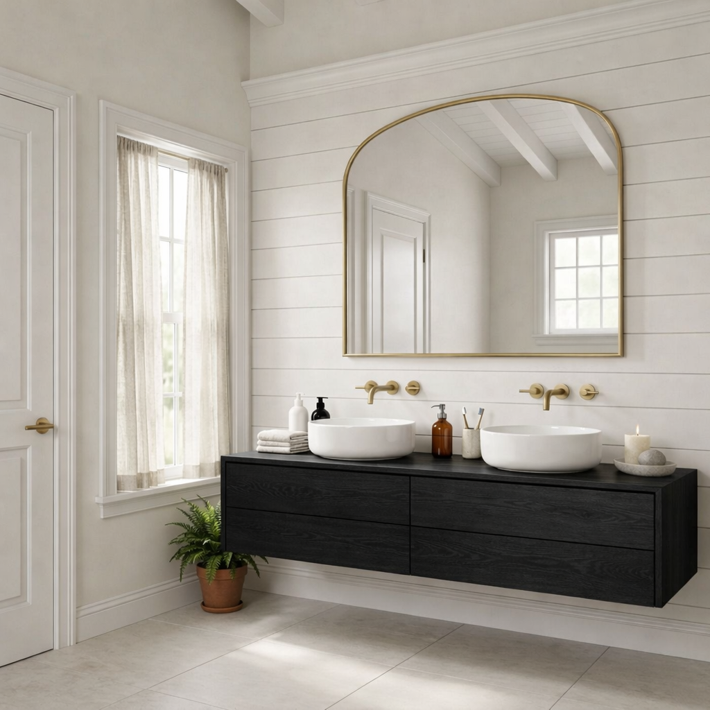 Floating Bathroom Vanity with Double Drawers – Handcrafted Solid Wood Design