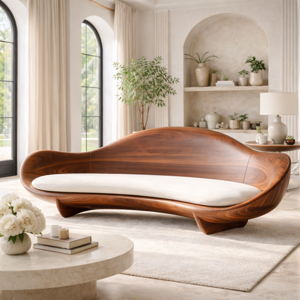 Solid Wood Designer Sofa Contemporary Sculptural Form