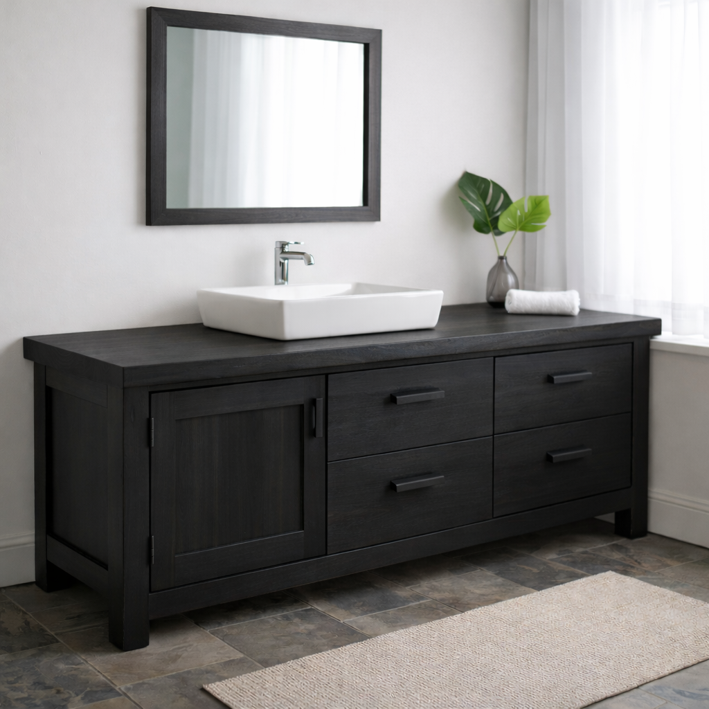 Solid Wood Bathroom Vanity with 4 Drawers & Side Cabinet Door