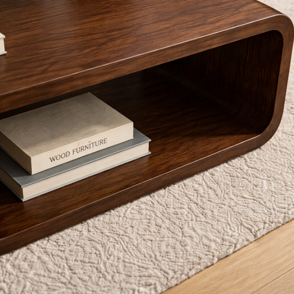 Solid Wood Coffee Table with Open Shelf – Modern Low Coffee Table for Living Room