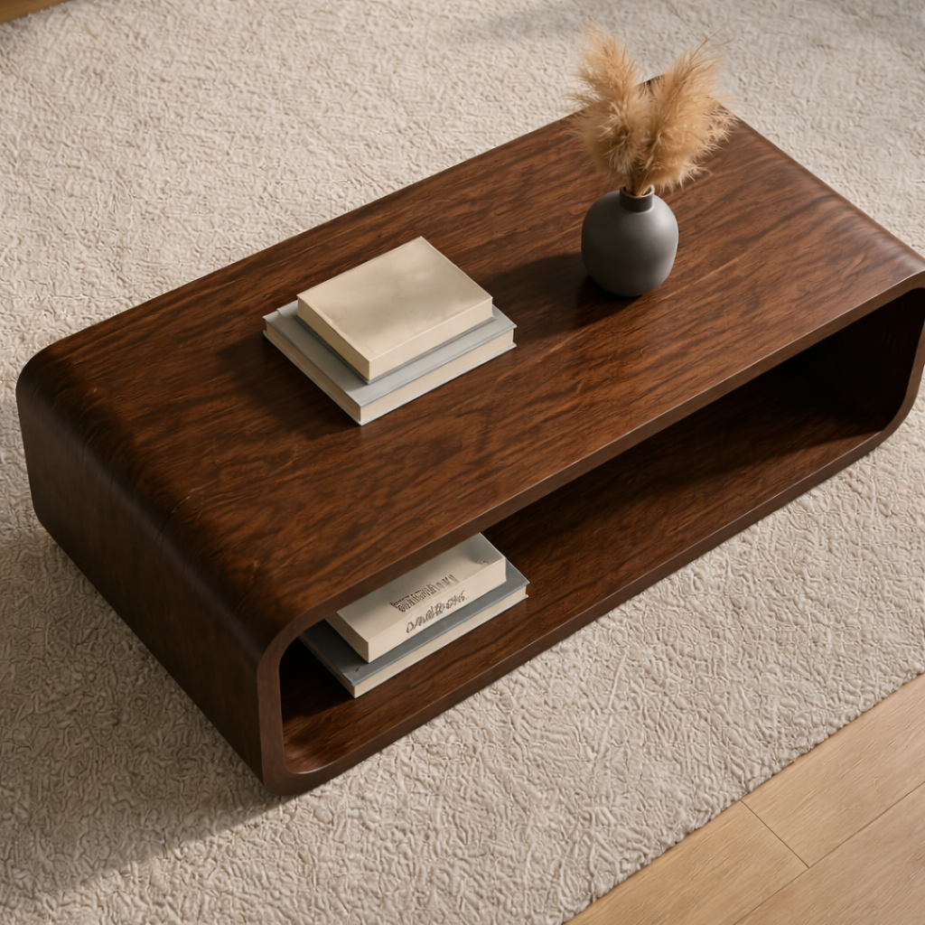 Solid Wood Coffee Table with Open Shelf – Modern Low Coffee Table for Living Room