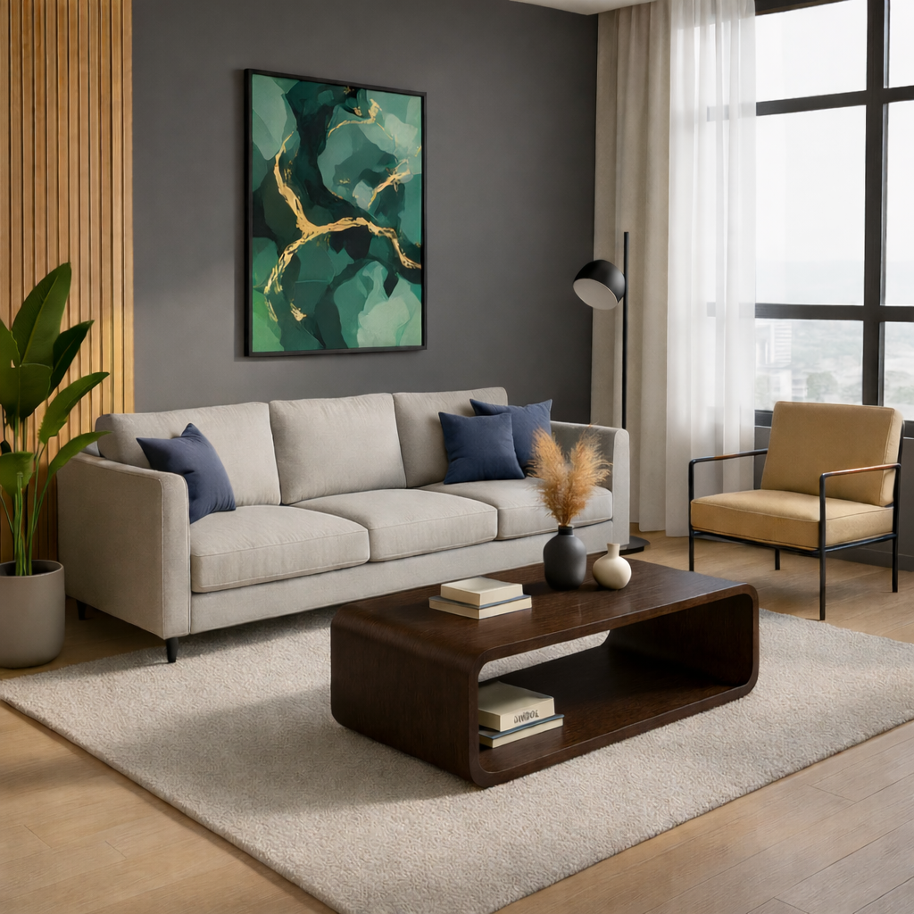 Solid Wood Coffee Table with Open Shelf – Modern Low Coffee Table for Living Room
