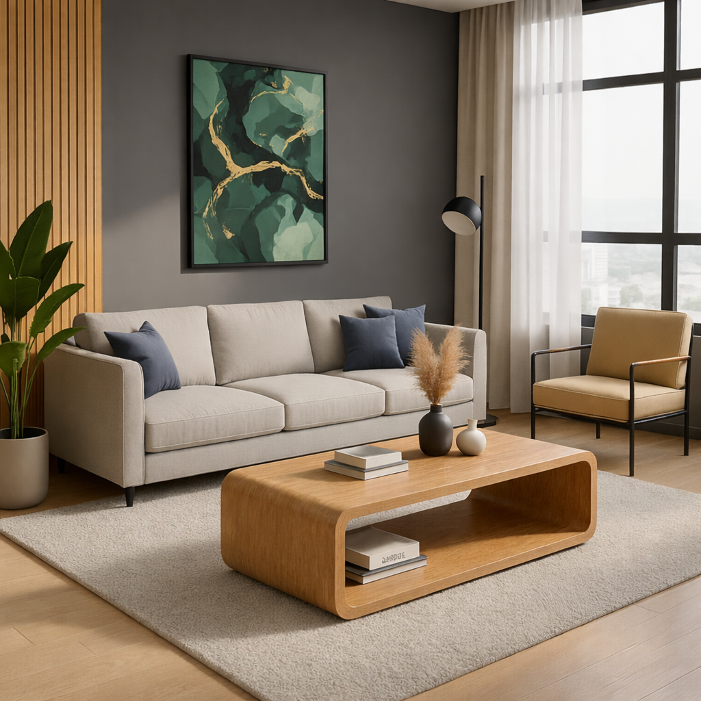 Solid Wood Coffee Table with Open Shelf – Modern Low Coffee Table for Living Room