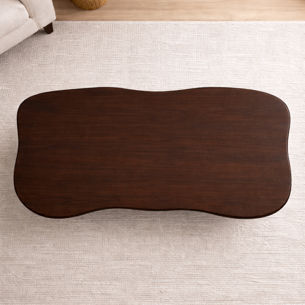 Solid Wood Coffee Table with Organic Curved Base – Rustic Modern Living Room Table