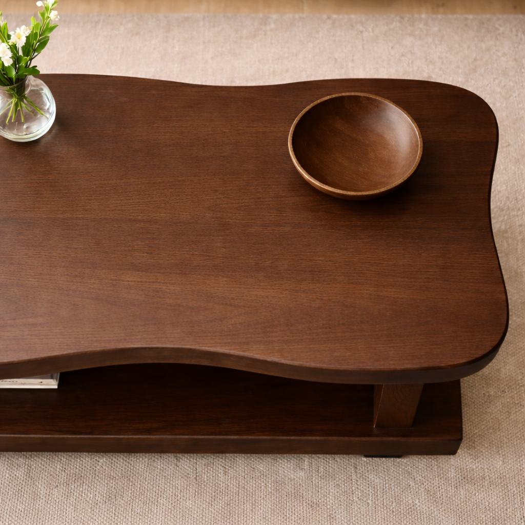 Solid Wood Coffee Table with Open Shelf – Modern Living Room Center Table