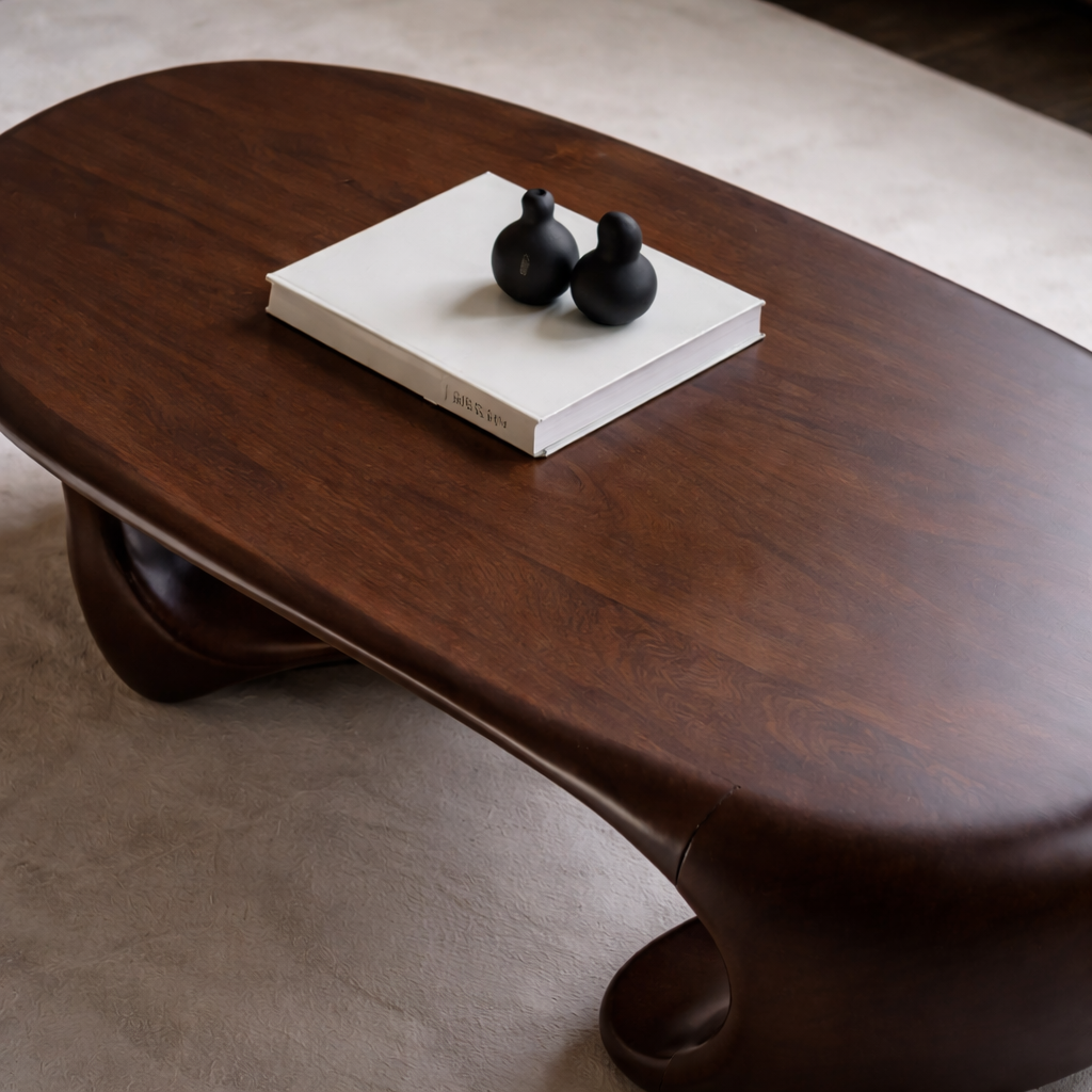 Solid Wood Sculptural Coffee Table with Organic Curved Base – Modern Living Room Table