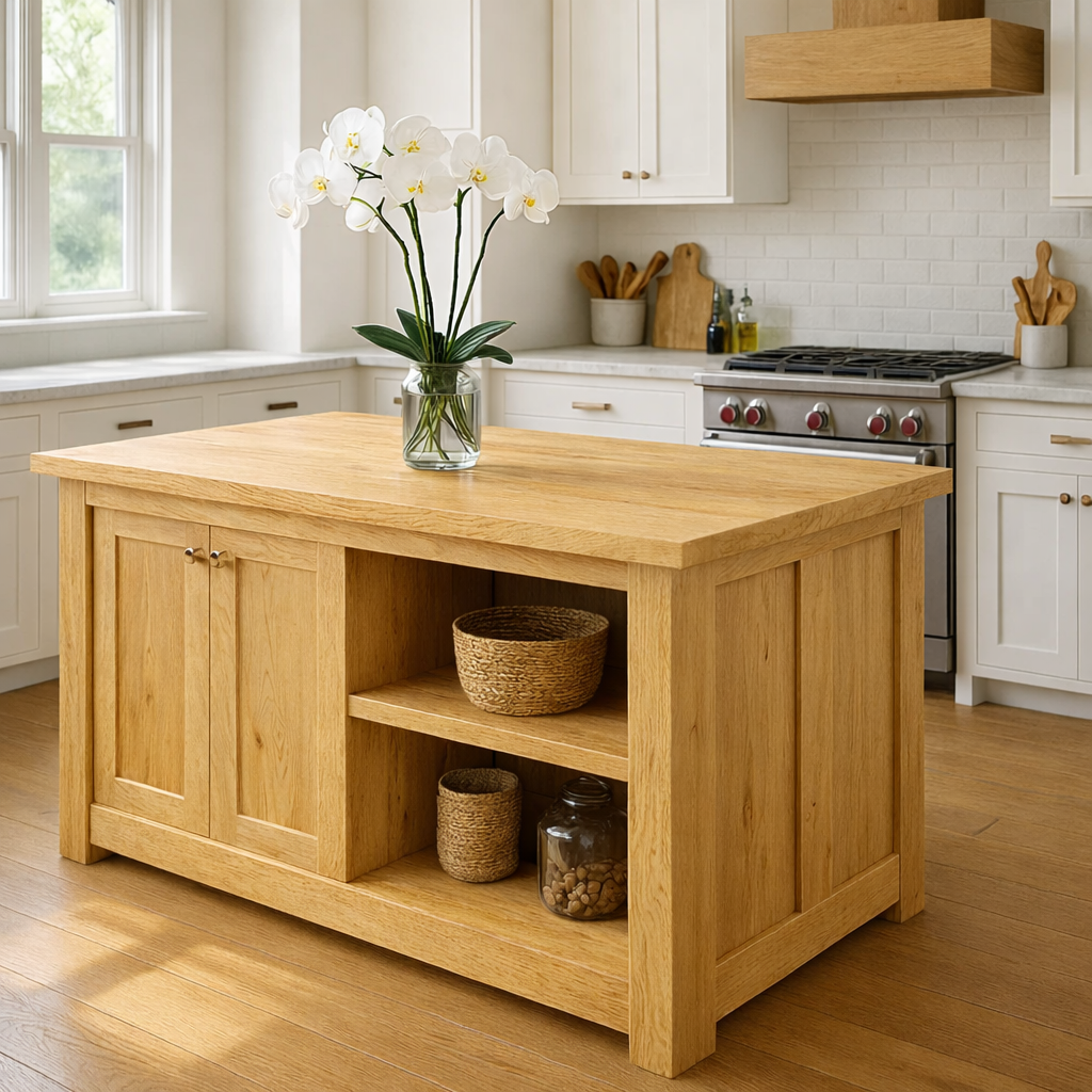 Live Edge Solid Wood Kitchen Island - Rustic Farmhouse Butcher Block Prep Table with Storage