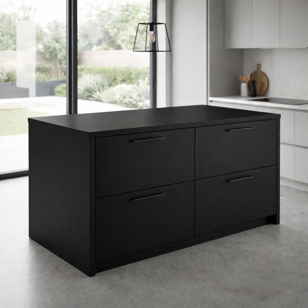 Solid Wood Kitchen Island with 4 Drawers – Modern Storage Prep Table