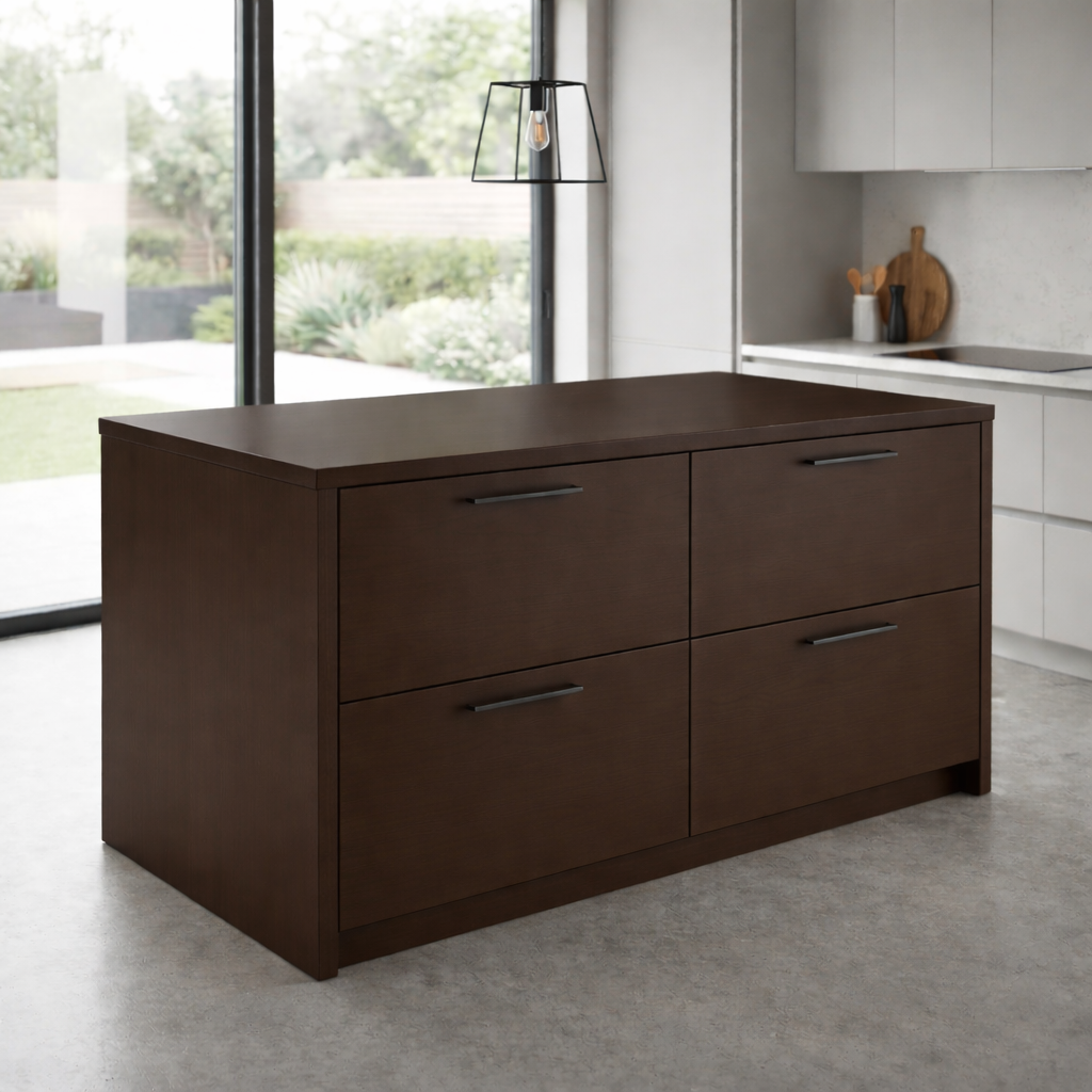 Solid Wood Kitchen Island with 4 Drawers – Modern Storage Prep Table
