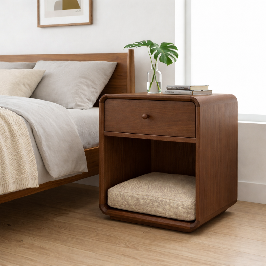 Solid Wood Nightstand with Pet Bed Space – Modern Bedside Table with Drawer