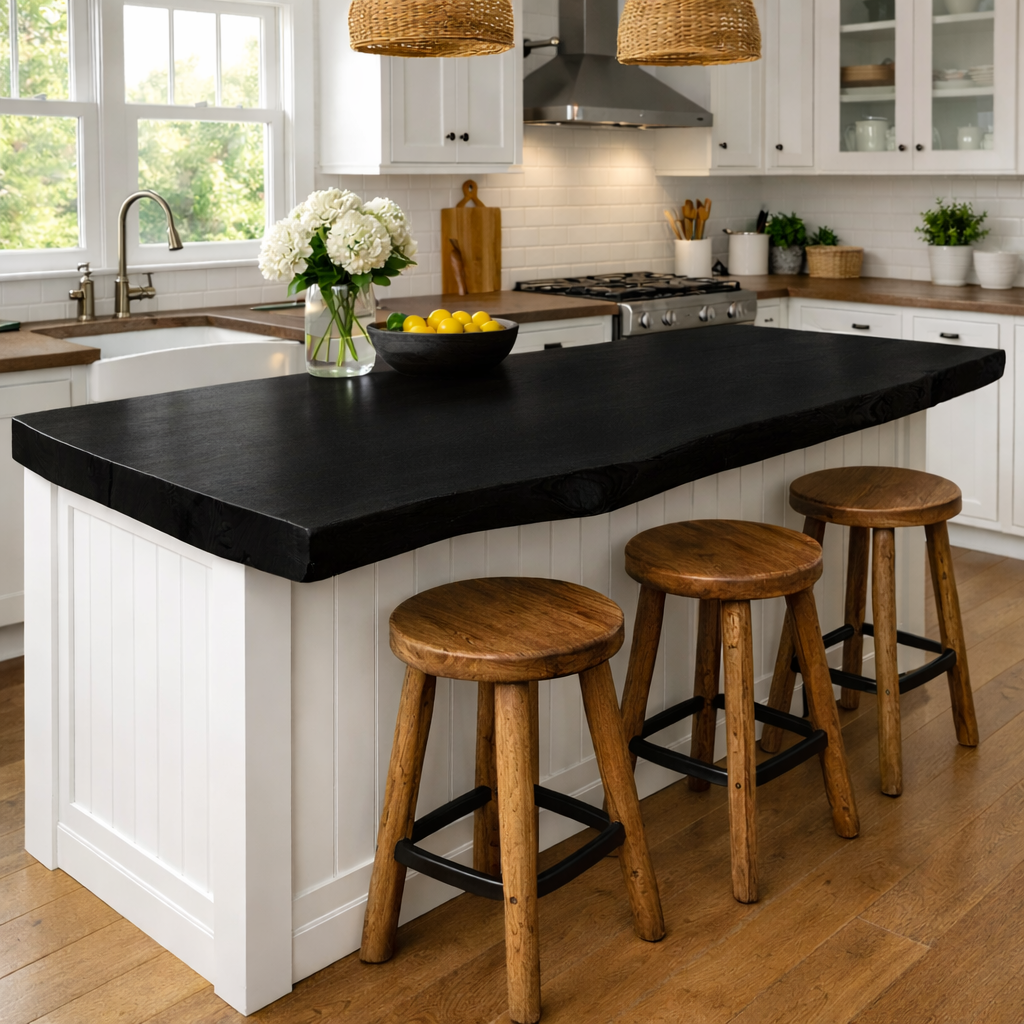 Solid Wood Kitchen Countertop – Live Edge Island Top with Bar Seating