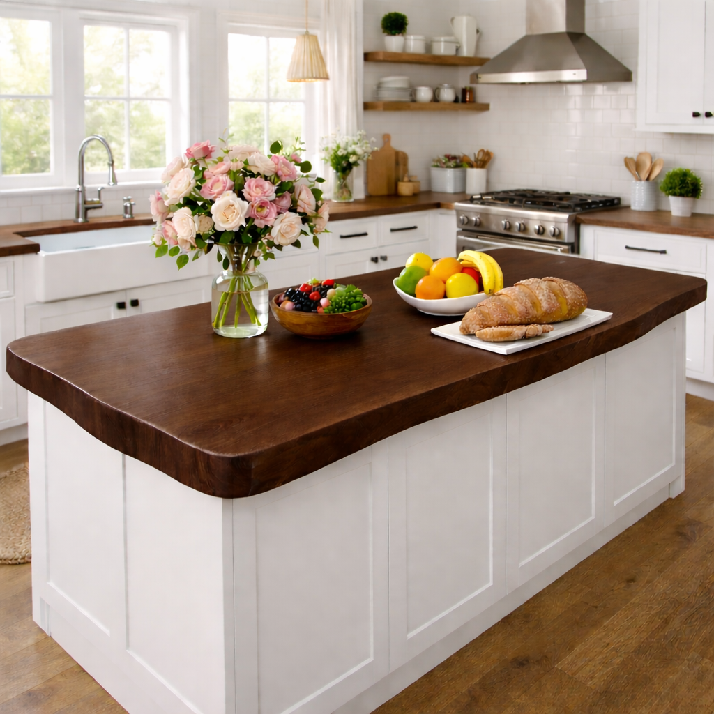 Solid Wood Kitchen Countertop – Thick Island Top for Farmhouse Kitchen