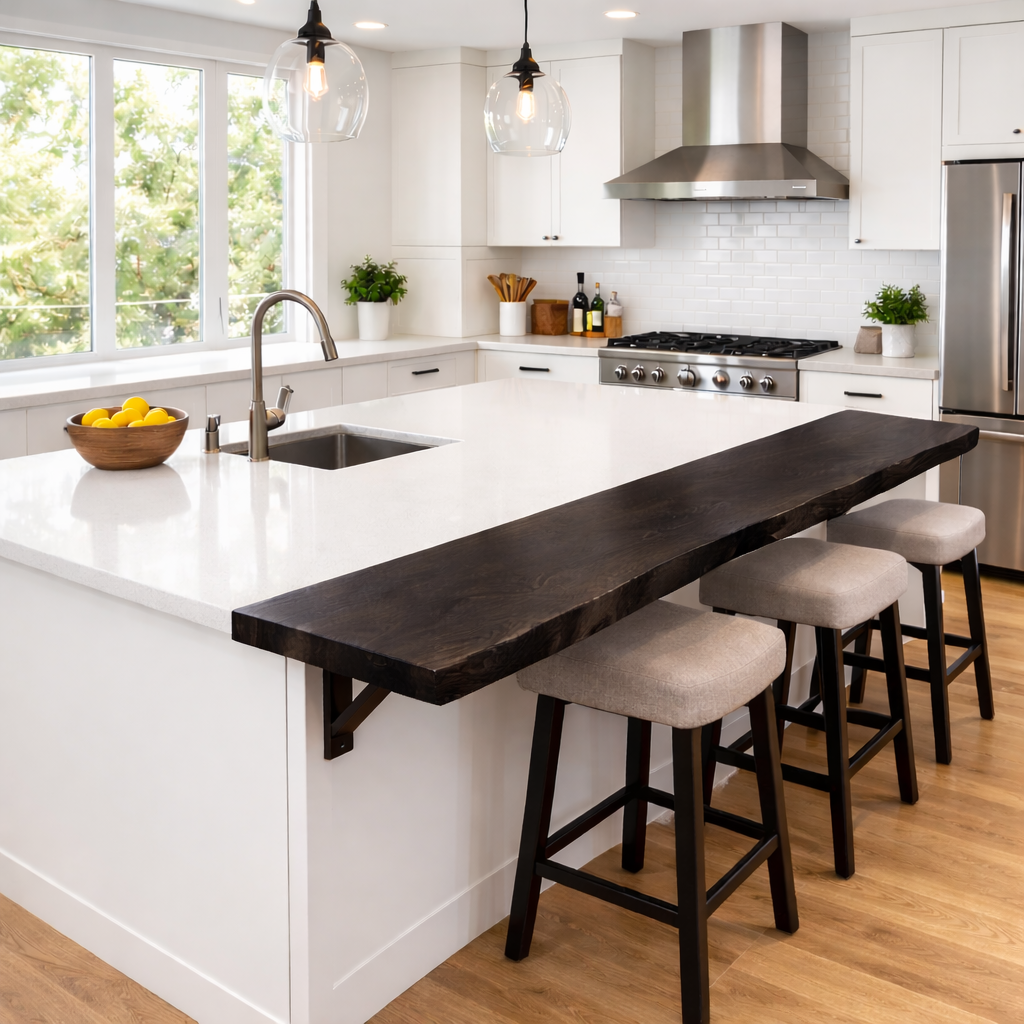 Solid Wood Kitchen Countertop Overhang – Live Edge Bar Top for Kitchen Island