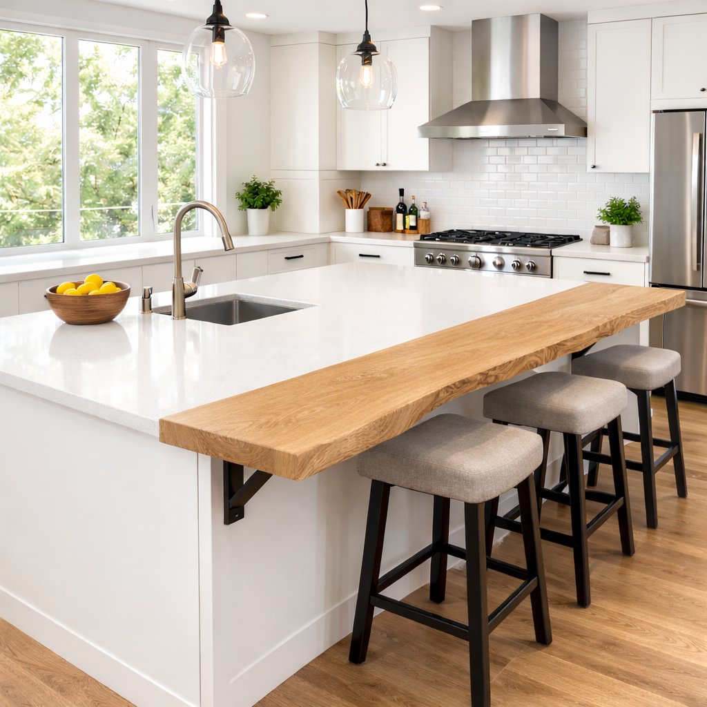 Solid Wood Kitchen Countertop Overhang – Live Edge Bar Top for Kitchen Island