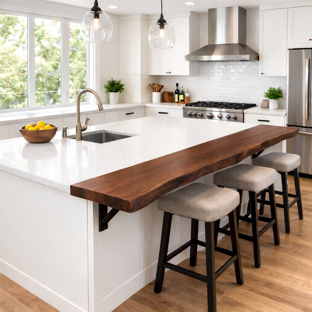 Solid Wood Kitchen Countertop Overhang – Live Edge Bar Top for Kitchen Island