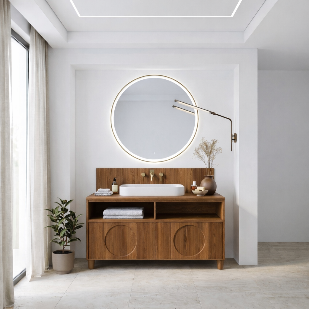 Handcrafted Circular Detail Vanity - Solid Wood Freestanding Modern Bathroom Cabinet