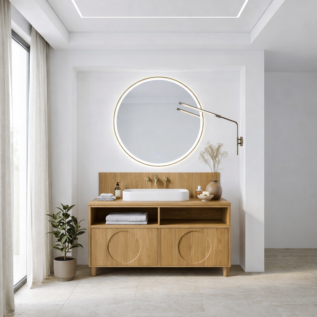Handcrafted Circular Detail Vanity - Solid Wood Freestanding Modern Bathroom Cabinet