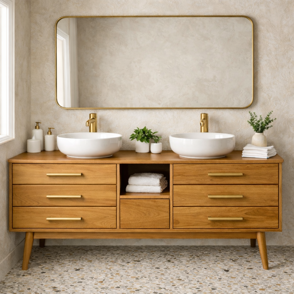 Symmetrical 6-Drawer Freestanding Vanity - Handcrafted Solid Wood Double Console