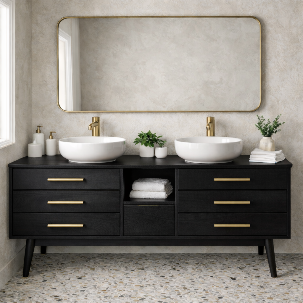 Symmetrical 6-Drawer Freestanding Vanity - Handcrafted Solid Wood Double Console