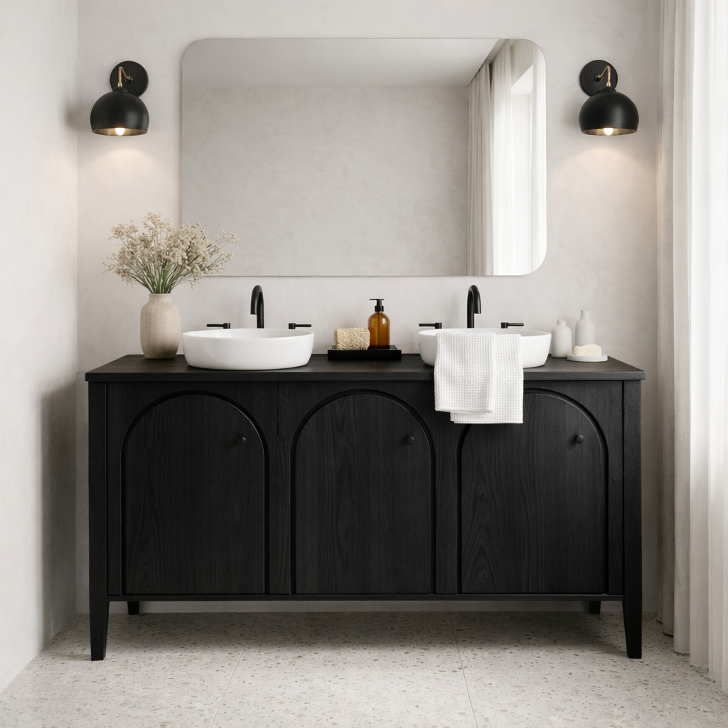 Handcrafted Triple Arch Double Vanity - Solid Wood Freestanding Modern Bathroom Cabinet