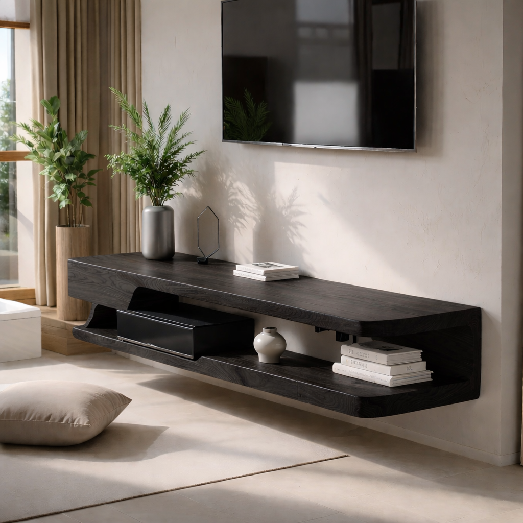 Solid Wood Floating TV Stand Modern Wall Mounted Media Console Shelf