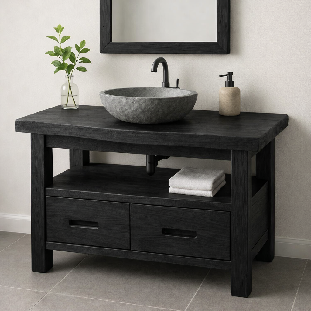 Solid Wood Bathroom Vanity Rustic Farmhouse Single Sink with Storage Drawers
