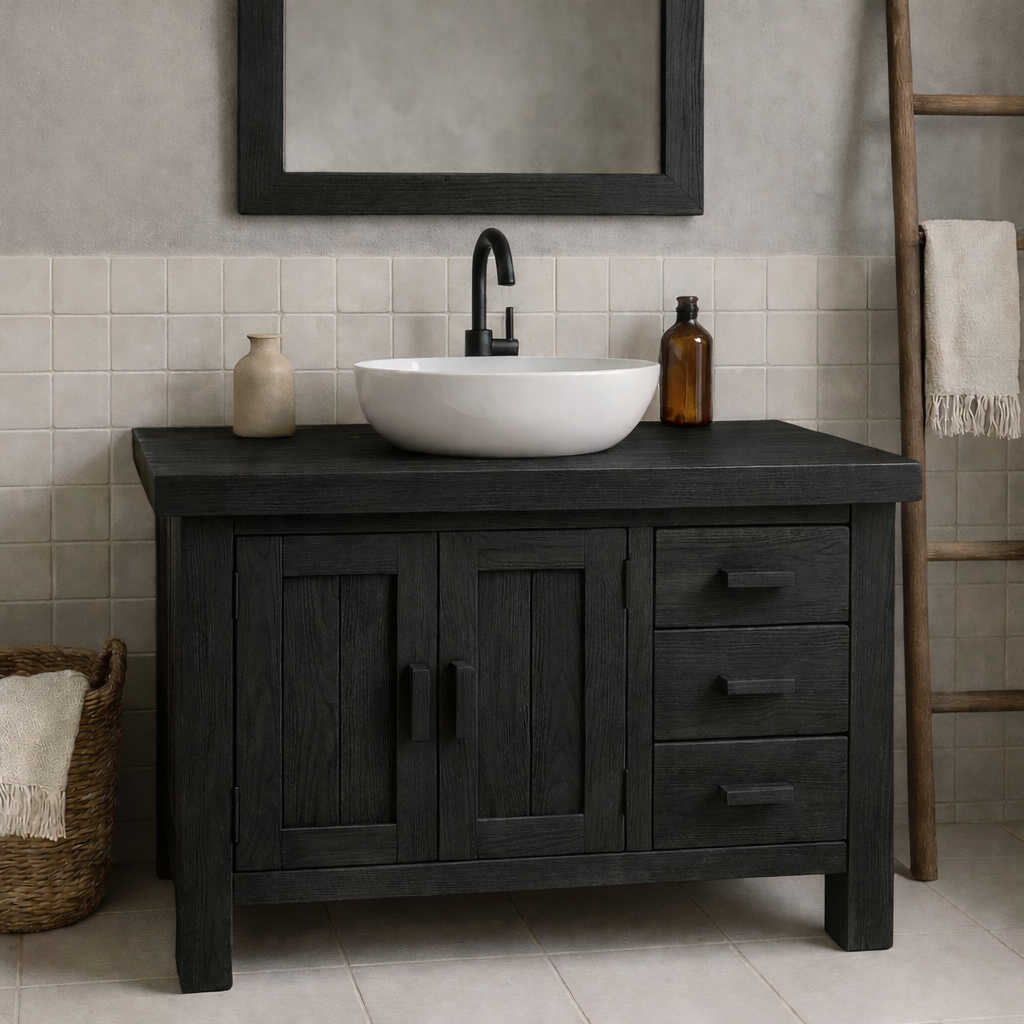 Solid Wood Bathroom Vanity Oak Farmhouse Single Sink with Cabinet and Drawers