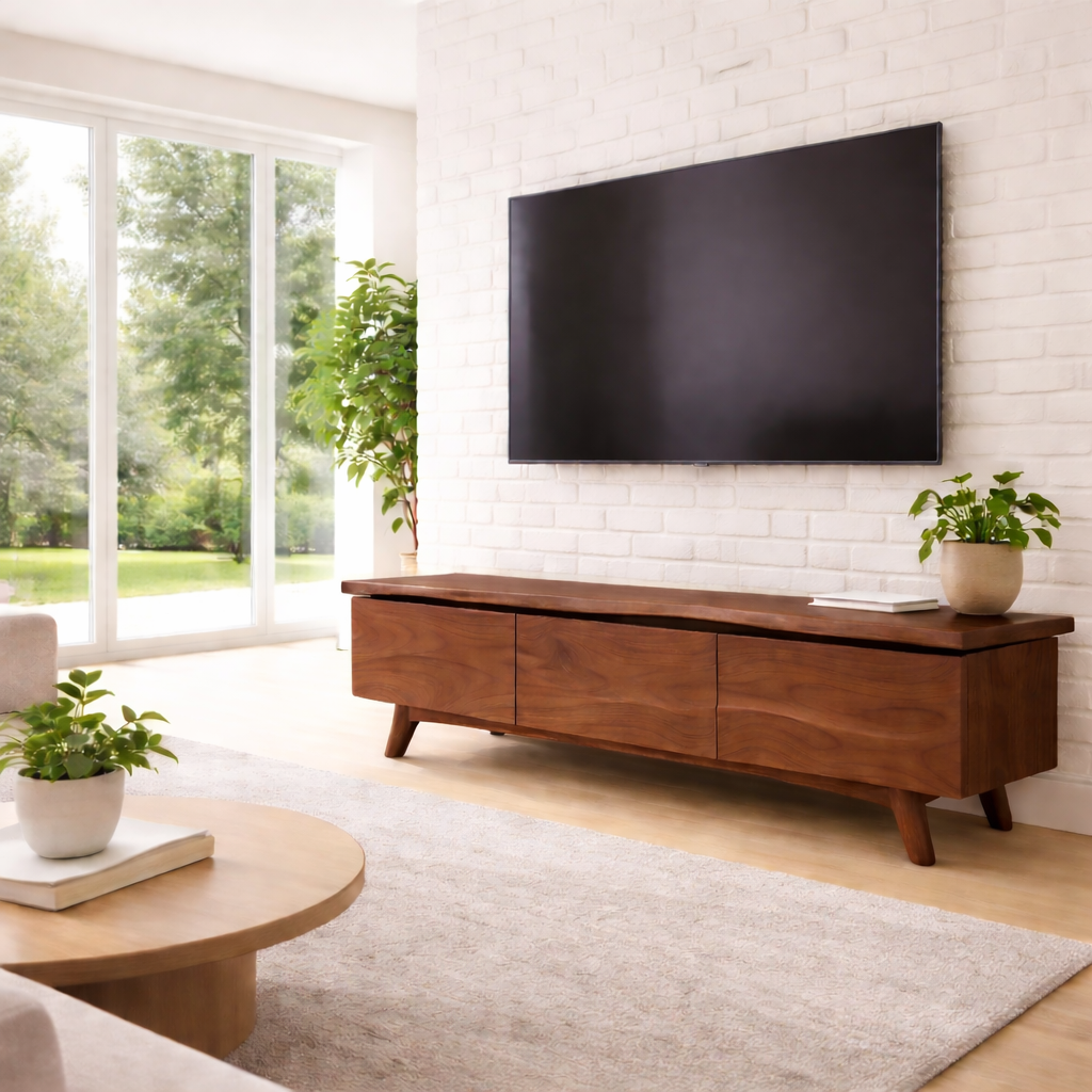Solid Wood TV Stand with Modern Design and Storage
