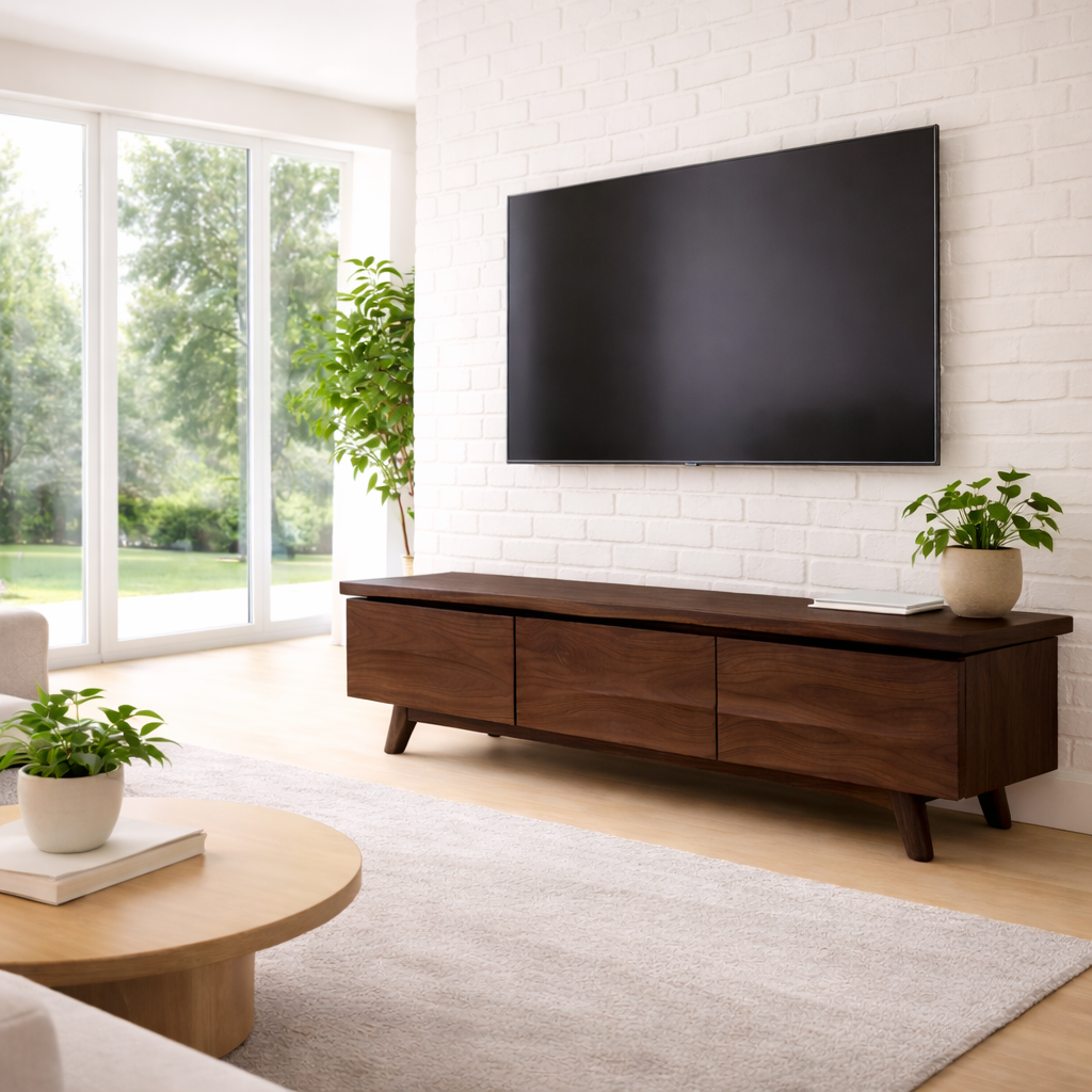 Solid Wood TV Stand with Modern Design and Storage
