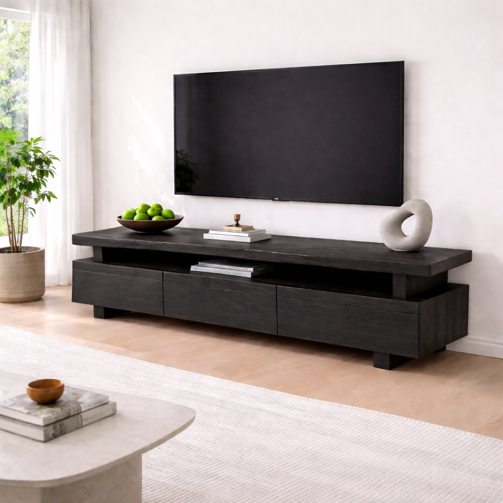 Solid Wood TV Stand with Storage and Modern Design