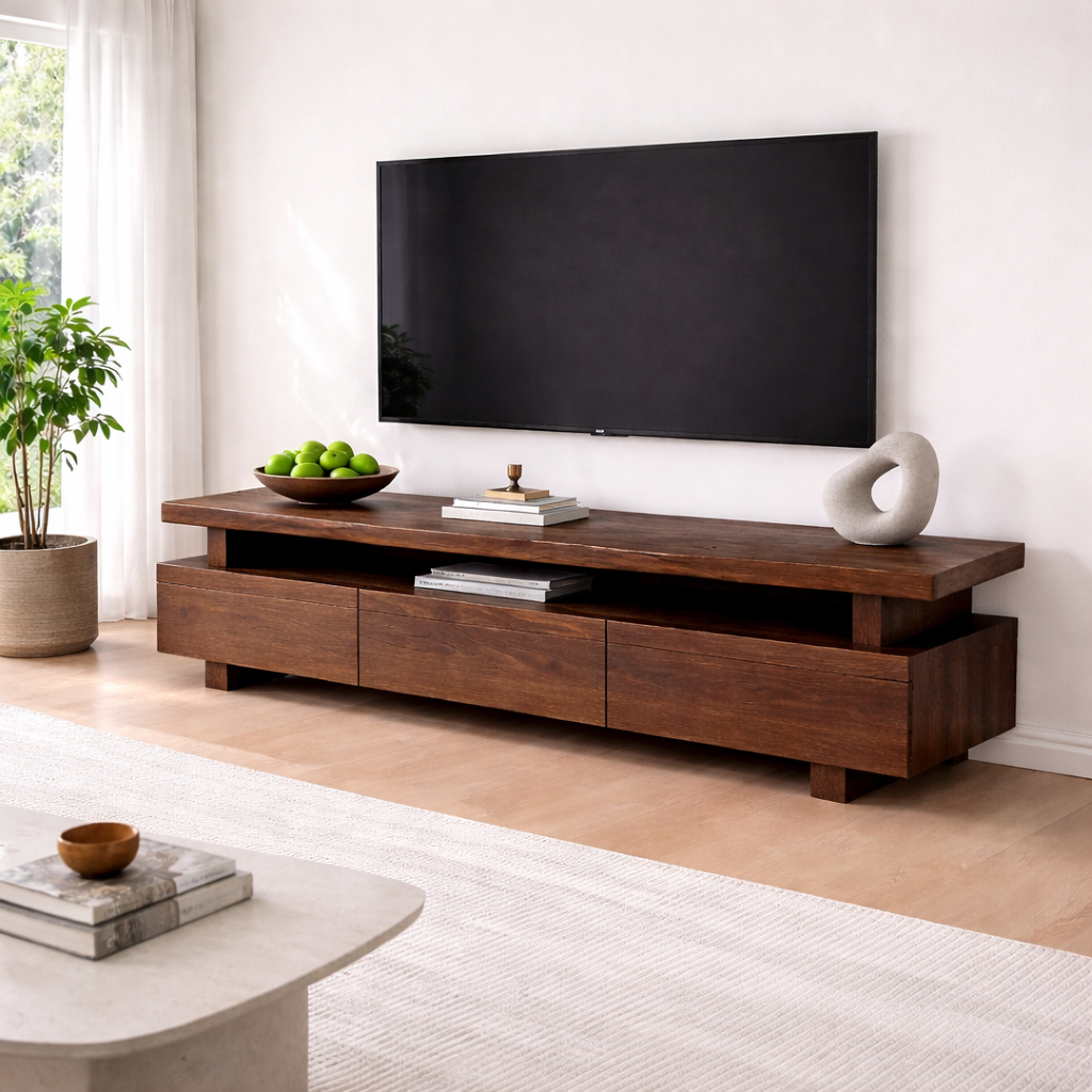 Solid Wood TV Stand with Storage and Modern Design