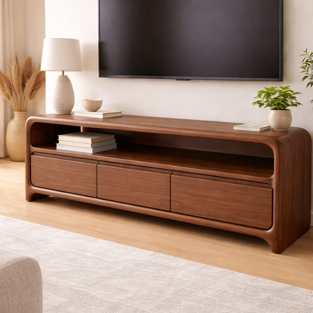 Solid Wood TV Stand with Sleek Design and Storage Drawers