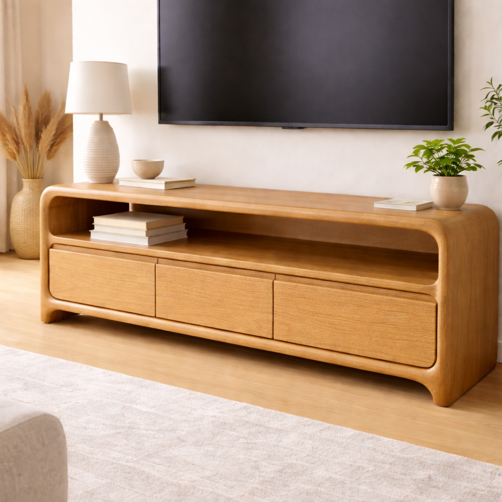 Solid Wood TV Stand with Sleek Design and Storage Drawers