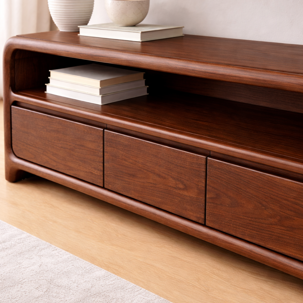 Solid Wood TV Stand with Sleek Design and Storage Drawers