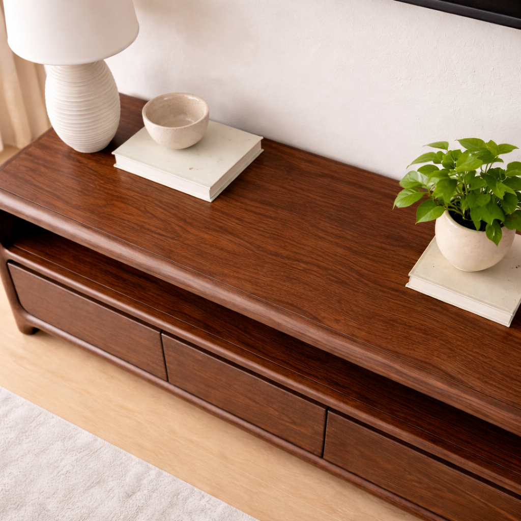 Solid Wood TV Stand with Sleek Design and Storage Drawers