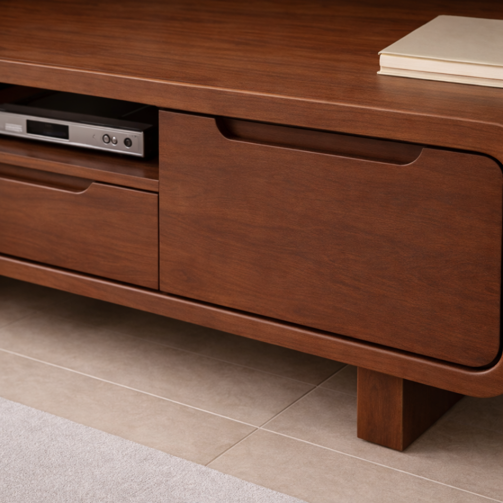 Modern Solid Wood TV Stand with Curved Design – Stylish TV Unit for Living Room