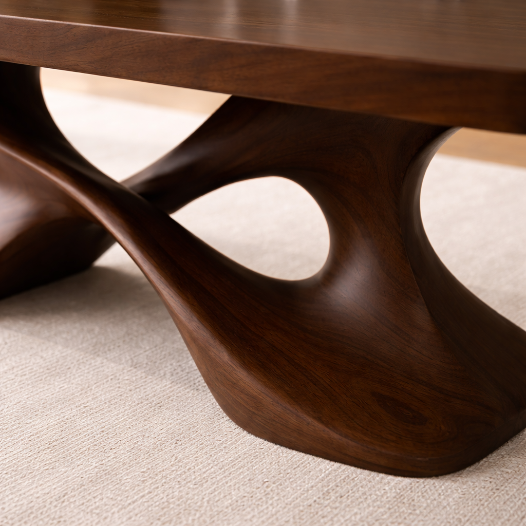 Elegant Solid Wood Coffee Table with Curved Base – Modern Living Room Decor
