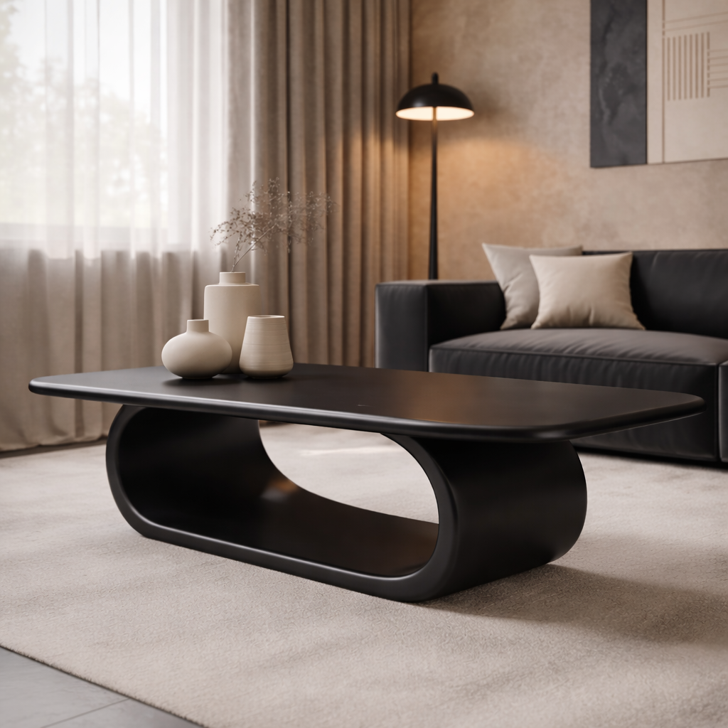 Minimalist Solid Wood Coffee Table with Sleek Curved Base – Modern Living Room Style