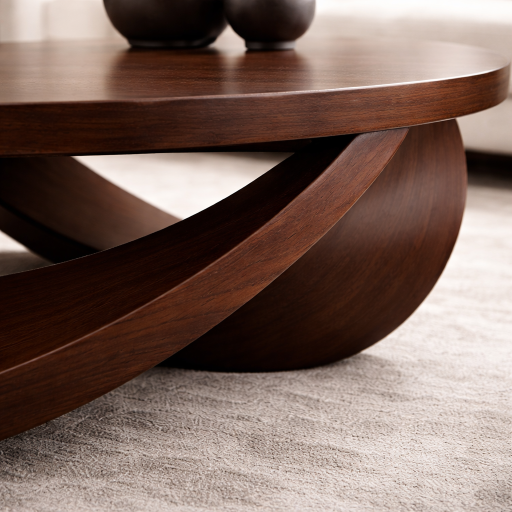 Sculptural Solid Wood Coffee Table – Modern Elegant Design for Living Rooms