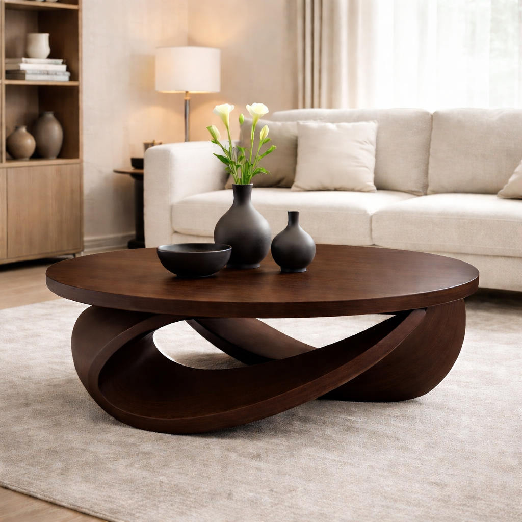 Sculptural Solid Wood Coffee Table – Modern Elegant Design for Living Rooms