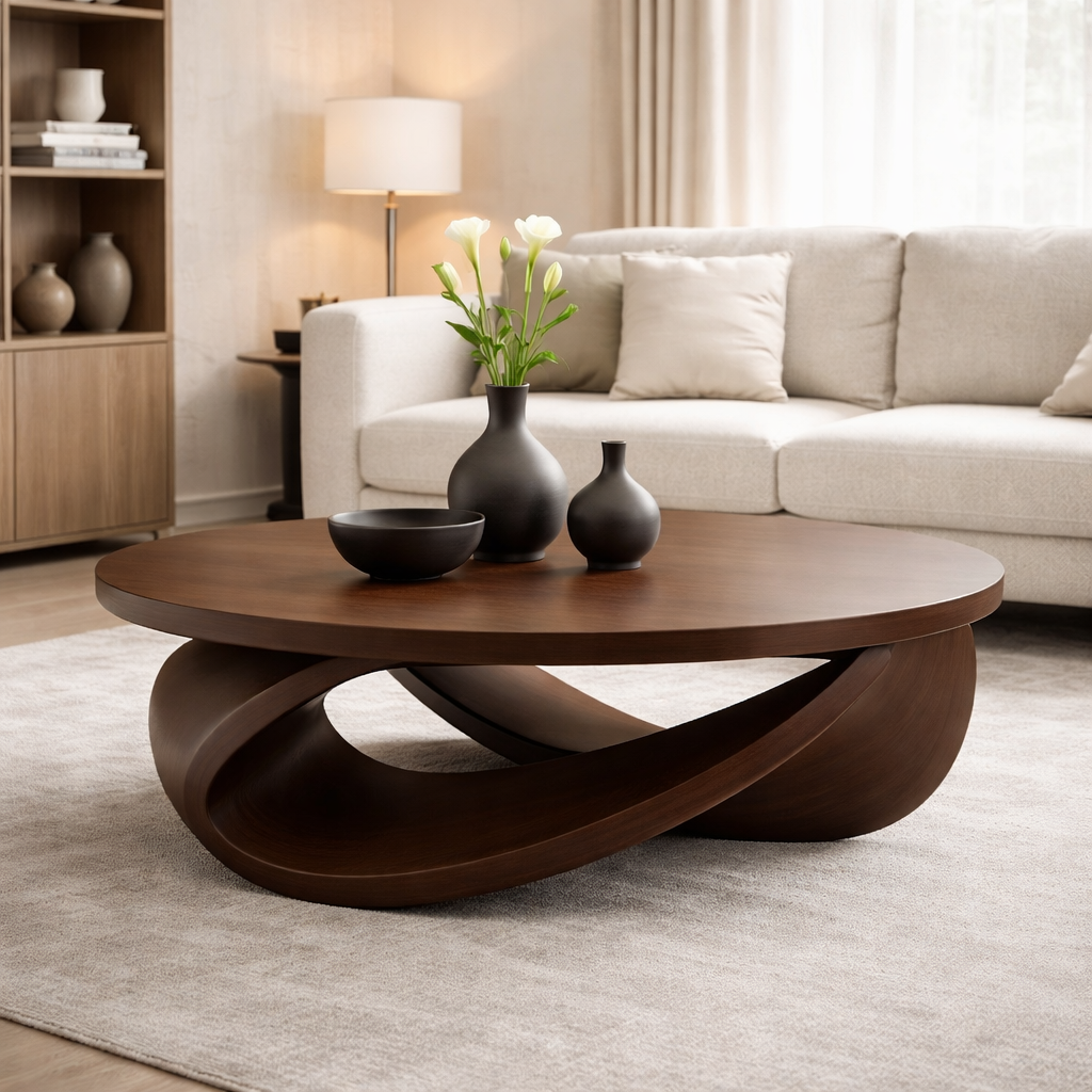 Sculptural Solid Wood Coffee Table – Modern Elegant Design for Living Rooms