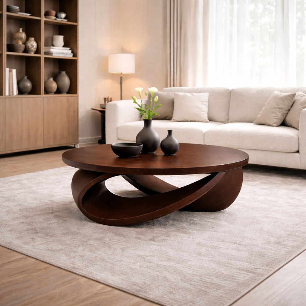 Sculptural Solid Wood Coffee Table – Modern Elegant Design for Living Rooms
