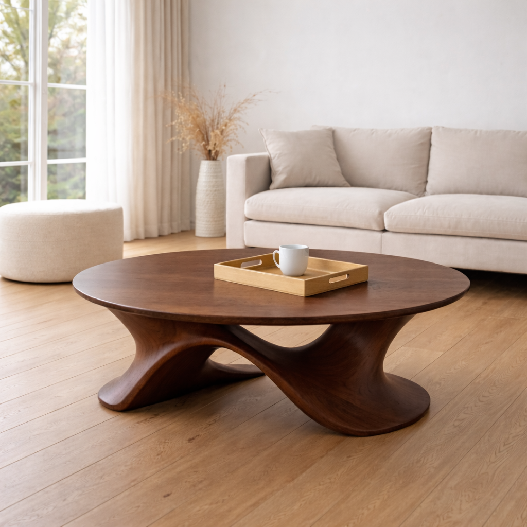 Sculptural Solid Wood Coffee Table – Modern Twisted Design Living Room Centerpiece
