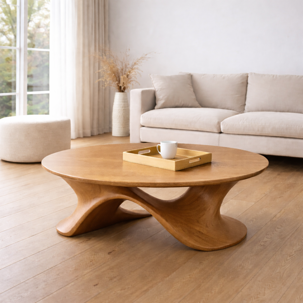 Sculptural Solid Wood Coffee Table – Modern Twisted Design Living Room Centerpiece