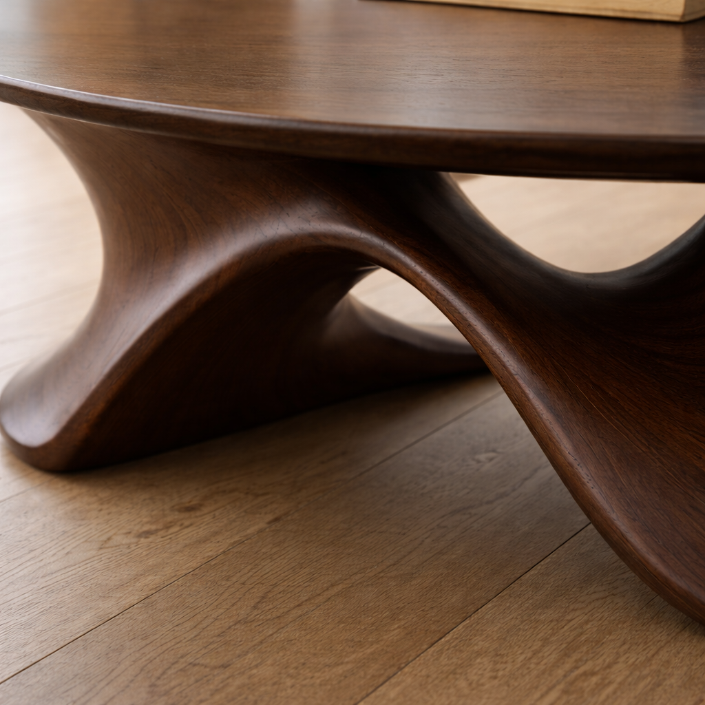 Sculptural Solid Wood Coffee Table – Modern Twisted Design Living Room Centerpiece