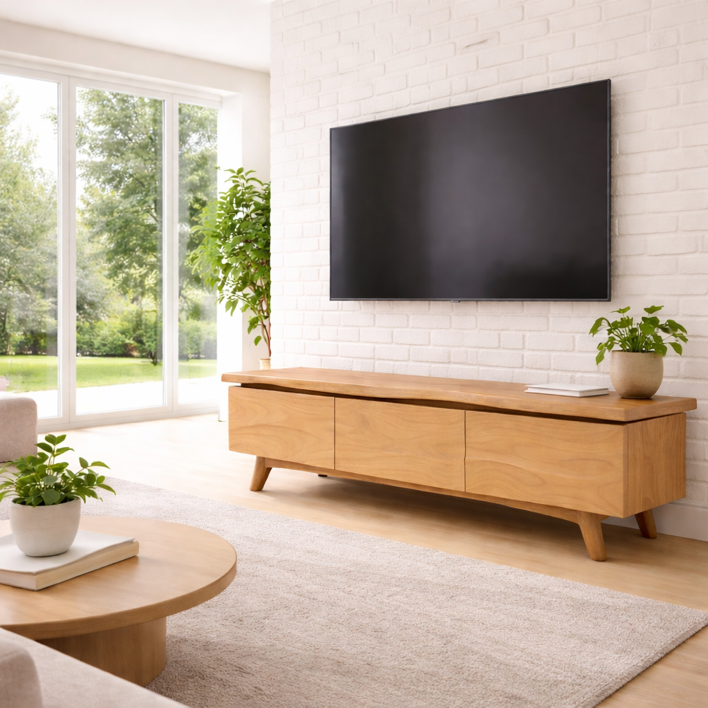 Solid Wood TV Stand with Modern Design and Storage