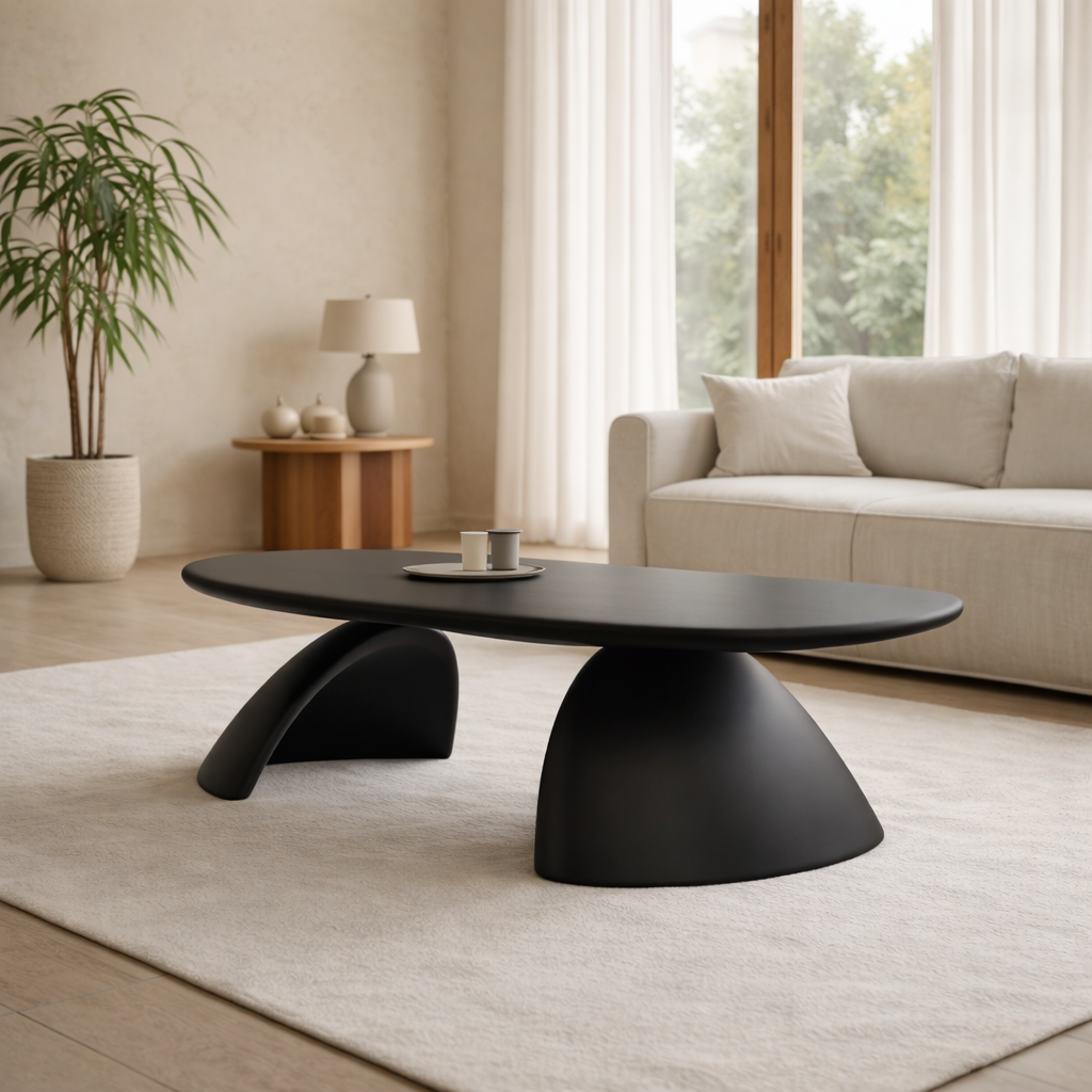 Solid Wood Oval Coffee Table – Sculptural Modern Living Room Center Table