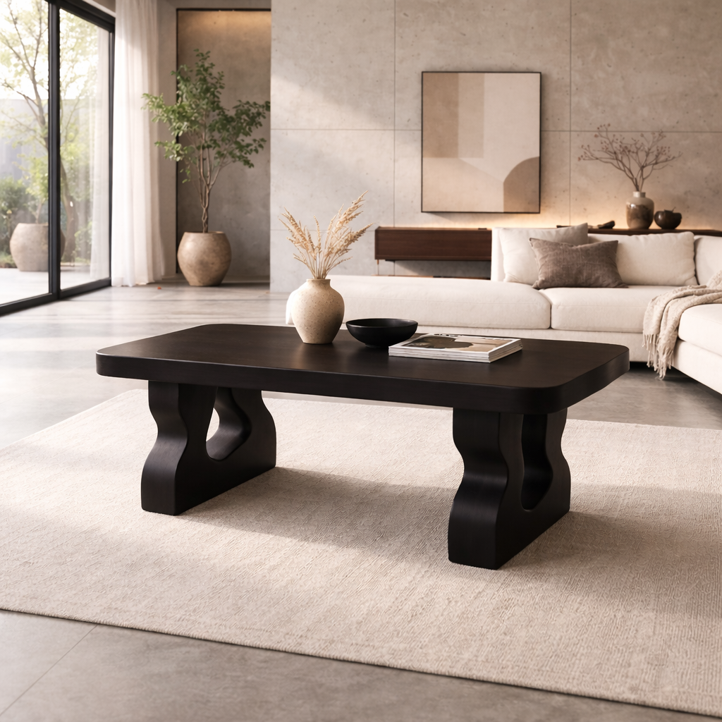Solid Wood Coffee Table with Sculptural Legs – Modern Living Room Center Table